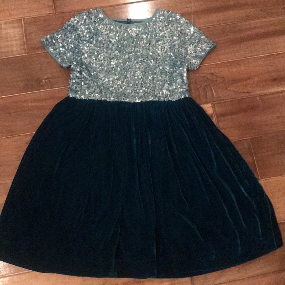 Mini Boden, Velvet turquoise, Blue sequin, Dress